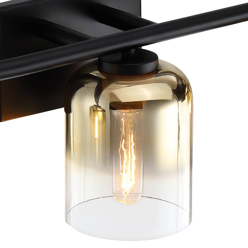 Gatsby 24 in. 3-Light Matte Black Vanity Light with Gold Ombre Shades for Bathrooms