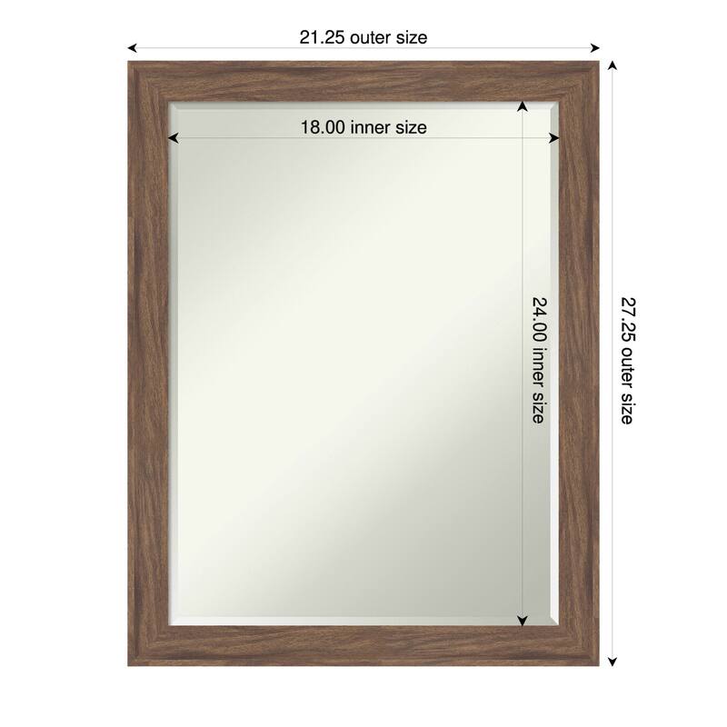 Pia Narrow Half-Inch-Bevel Framed Bathroom Vanity Wall Mirror - Pia Medium Brown Narrow - 21 x 27 in