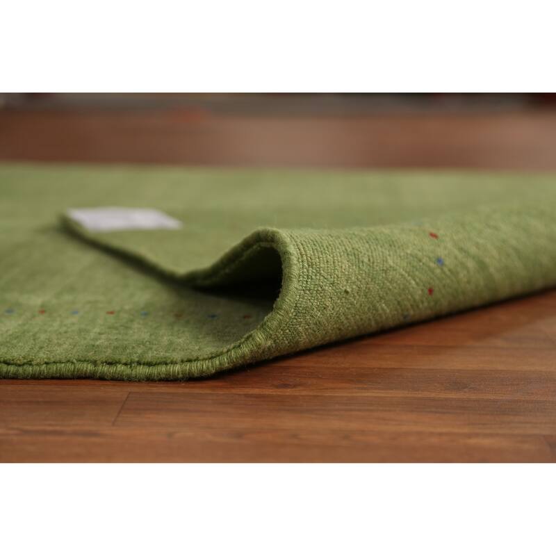 Green Gabbeh Indian Area Rug Handmade Tribal Wool Carpet - 5'2" x 7'7"