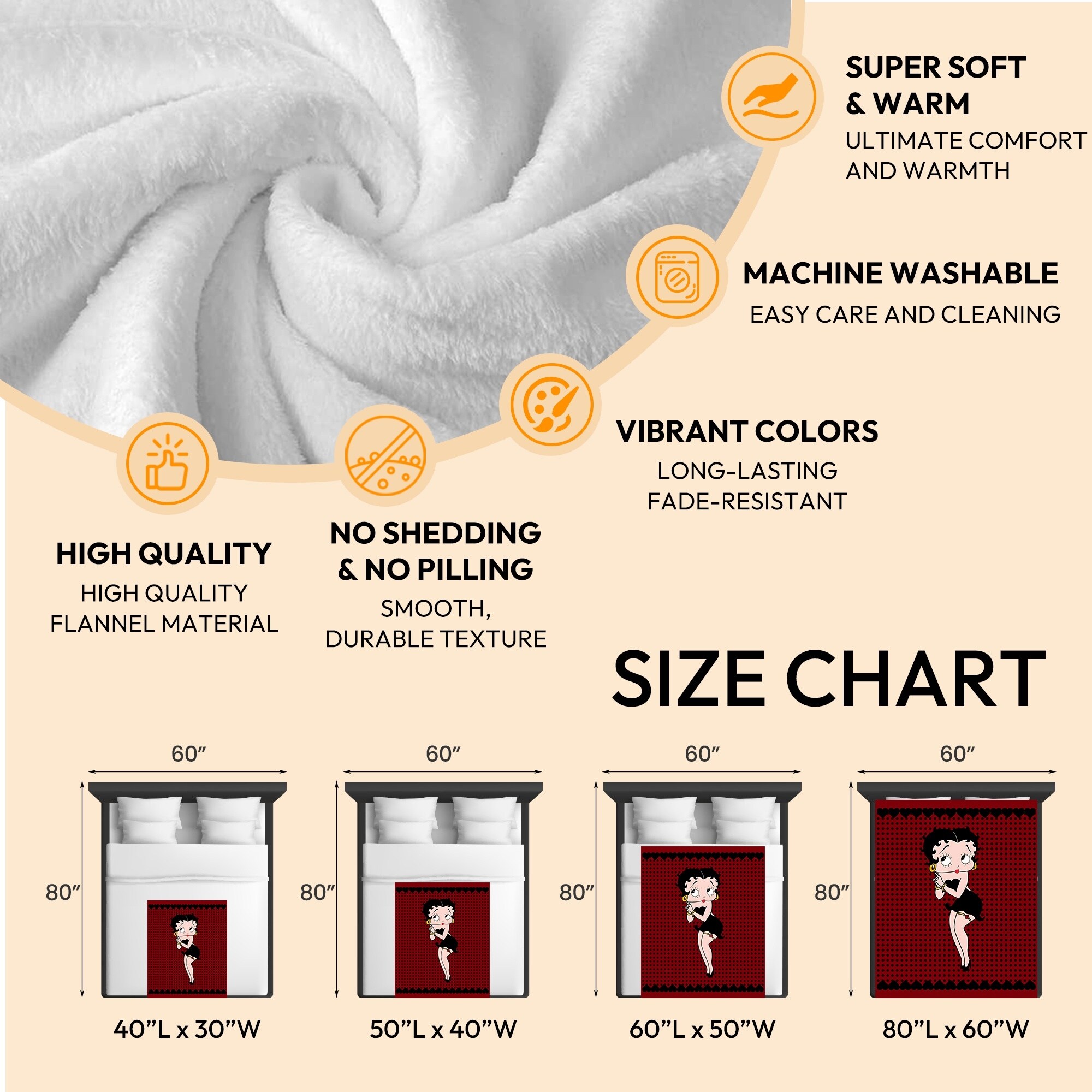 Betty Boop Super Soft Fleece Plush Throw Blanket for Couch - Picture 10 of 374