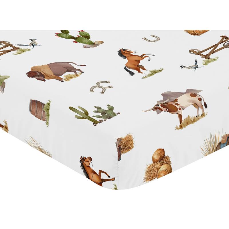 Sweet Jojo Designs Western Cowboy Boy Fitted Crib Sheet - Wild West Southern Charm Country South Horse Steer Cow Farm Animal Tan