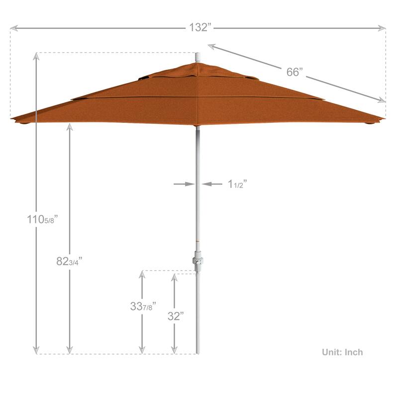 California Umbrella 11' Golden State Series Patio Umbrella White Aluminum Frame Crank Lift Collar Tilt Pacifica Pacific Blue