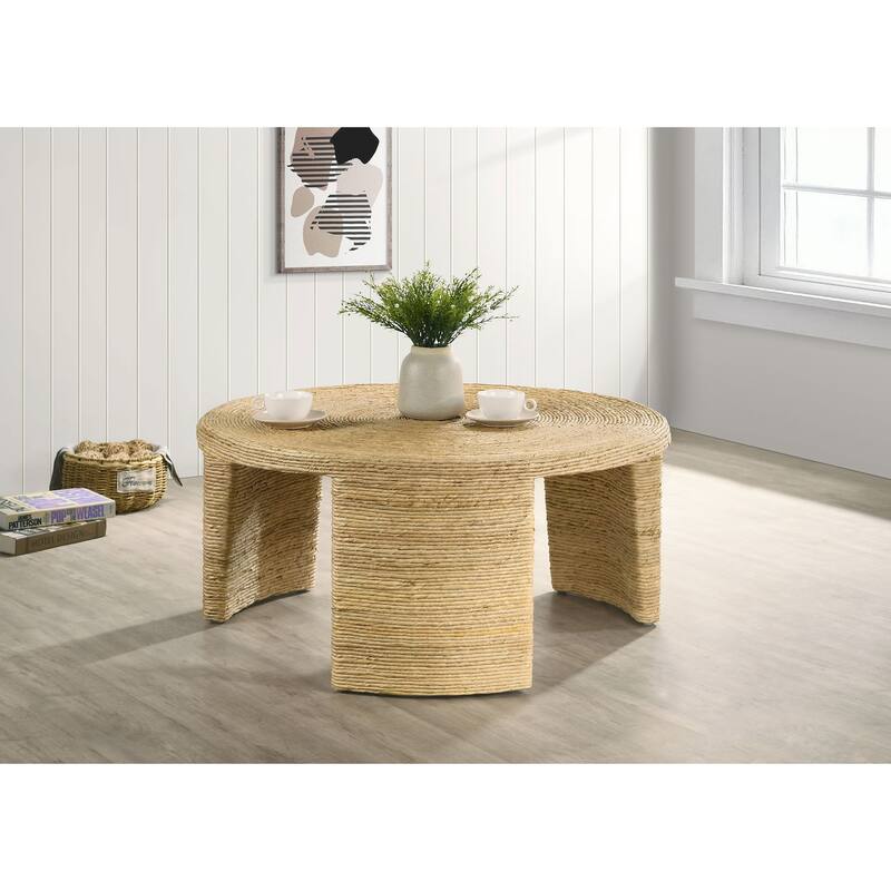 Artina Woven Rattan Round Coffee Table Natural Brown