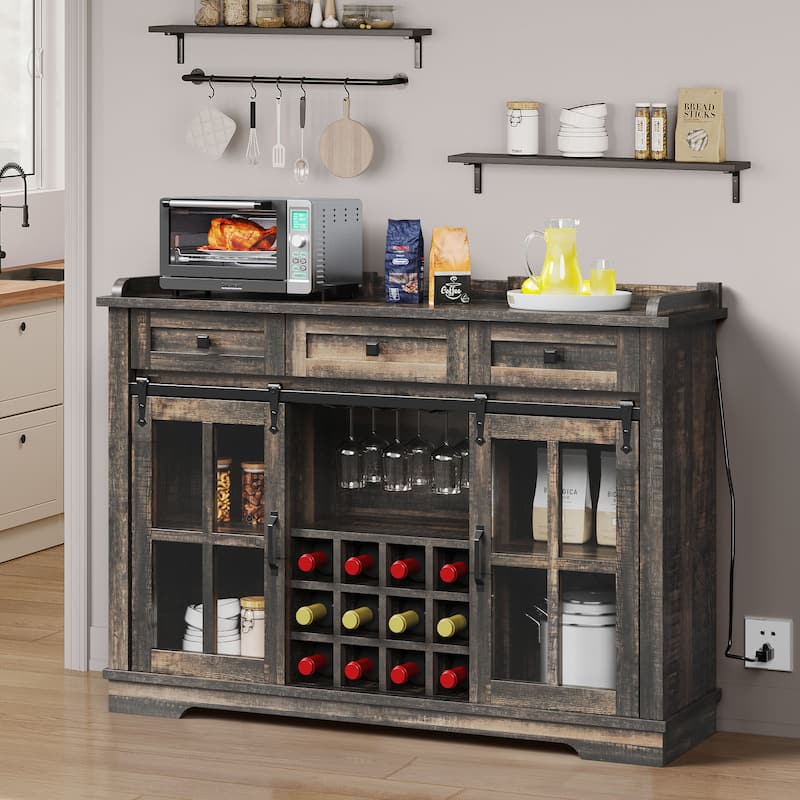 Moasis Sliding Barn Door Wine Bottle Storage with USB Ports and Outlets