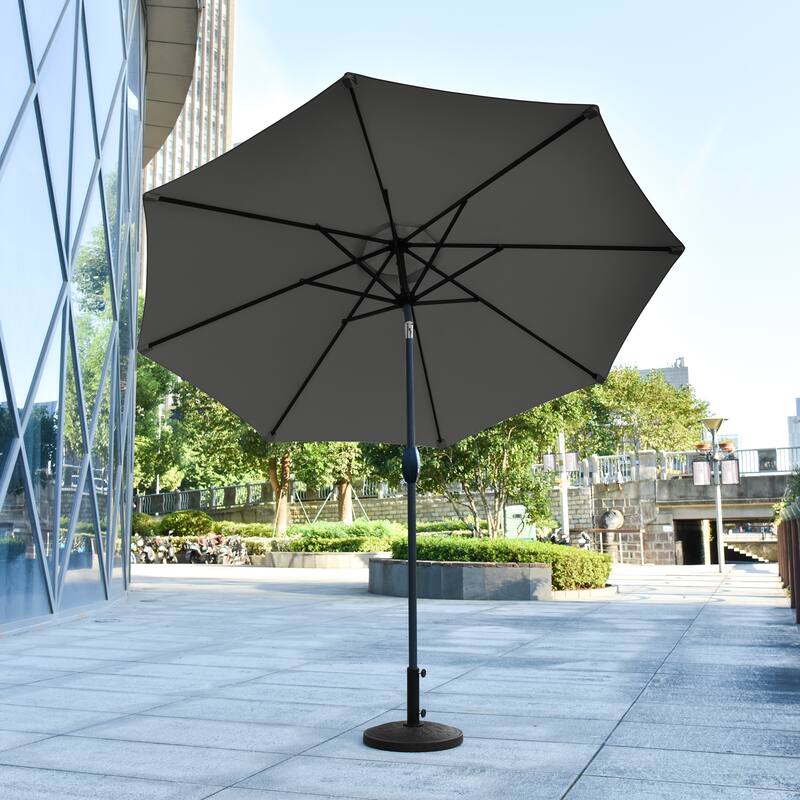9 Ft Aluminum Patio Umbrella with Decorative Base - Gray