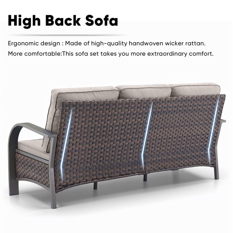 Outdoor 3 Seats Sofa with Ottoman, Club Chairs Furniture Set