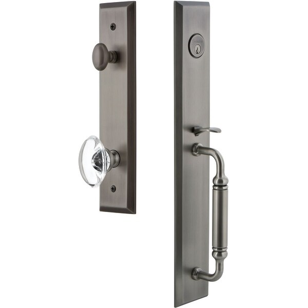 Grandeur FAVCGRPRO_ESET_234 Fifth Avenue Solid Brass Rose Keyed Entry Single Cylinder "C" Grip Handleset with Provence Crystal