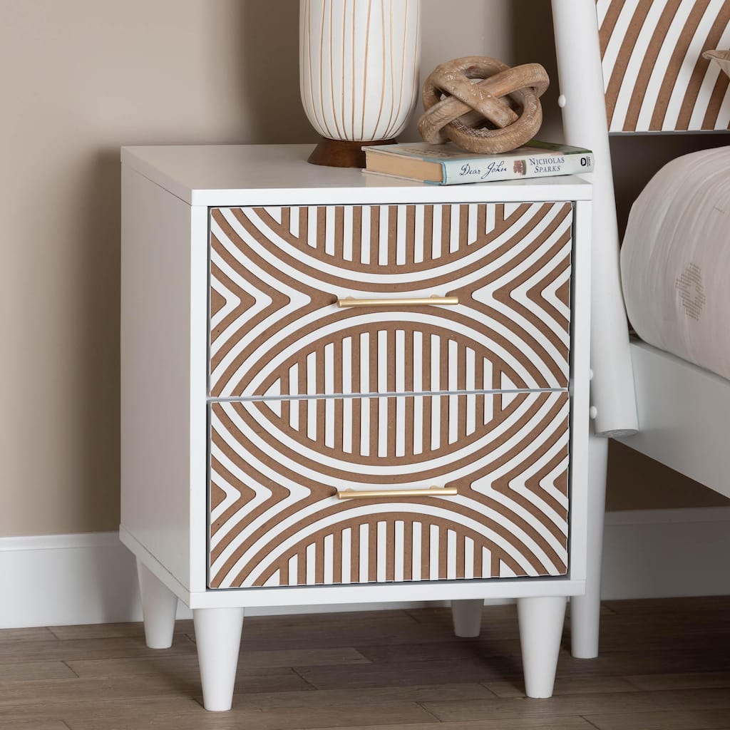 Louetta Coastal White Carved Contrasting 2-Drawer Nightstand