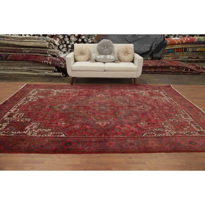 Hand Knotted Oriental 100% Wool Carpet Traditional Medallion Red Heriz Area Rug - 10' 9'' X 7' 10''