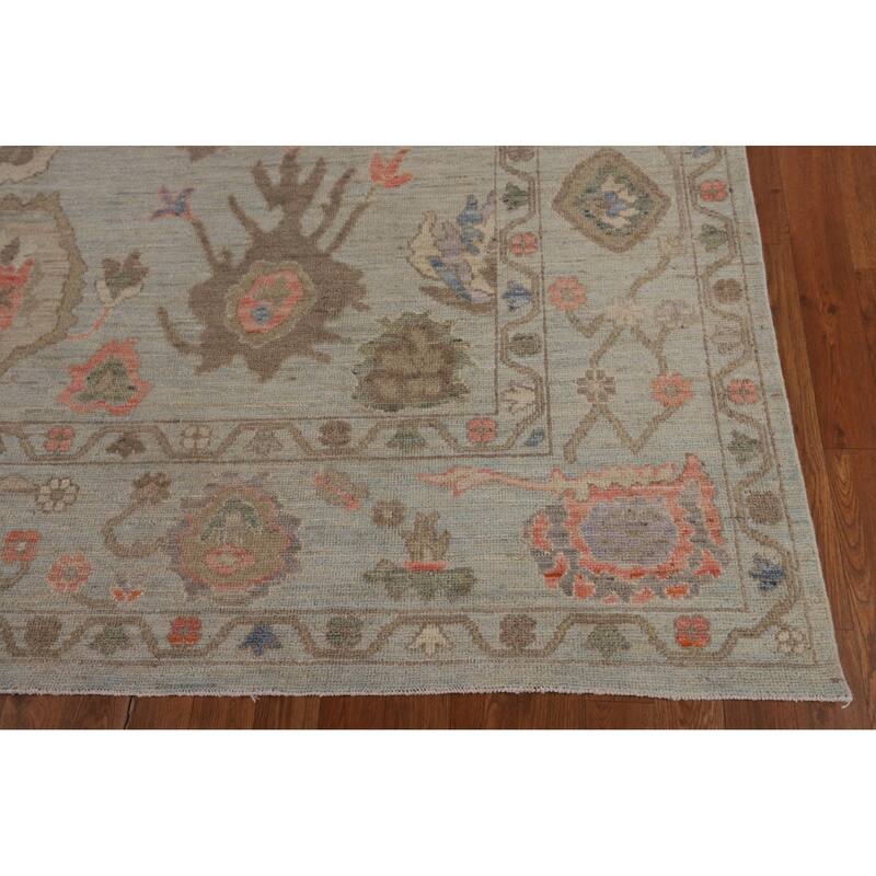 Light Blue Turkish Oushak Vegetable Dye Area Rug Handmade Wool Carpet - 8'2"x 9'10"