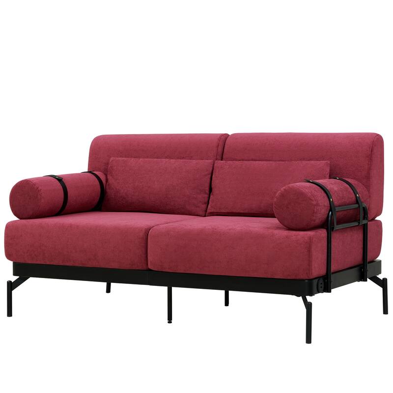 Chenille Loveseat Sofa, 59" 2 Seater Sofa with USB Ports, Round Arms, Adjustable Faux Leather Straps for Living Room