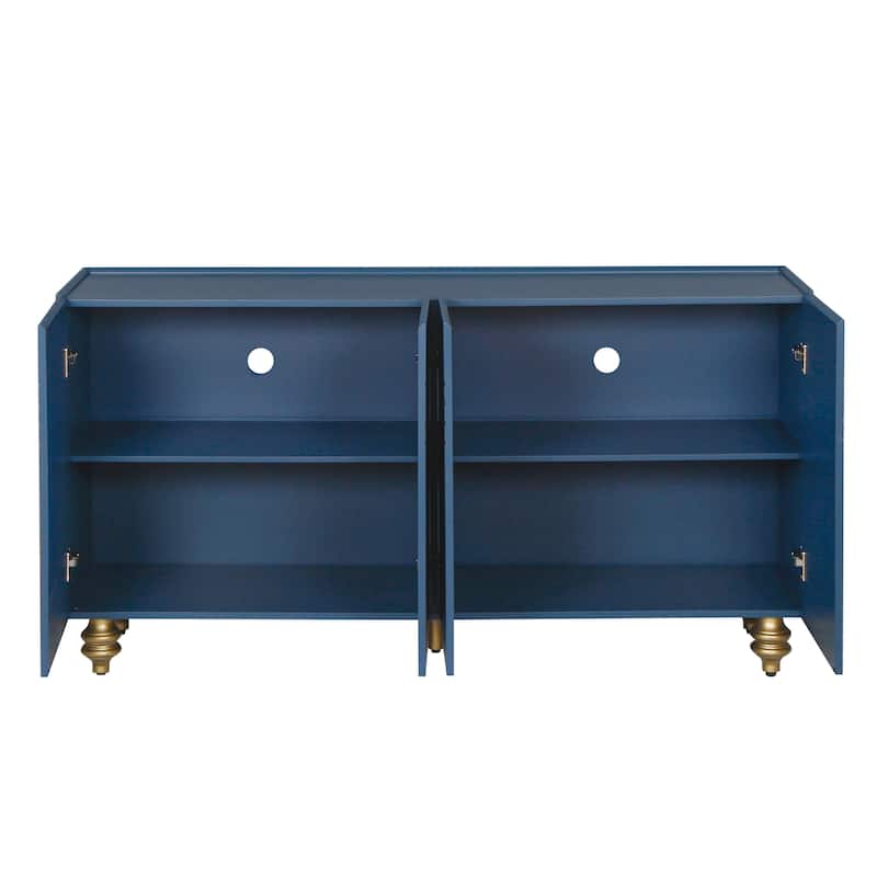 GDFStudio - White Modern Fluted 4-Door Sideboard Buffet with Adjustable Shelves for Kitchen, Dining & Living Room