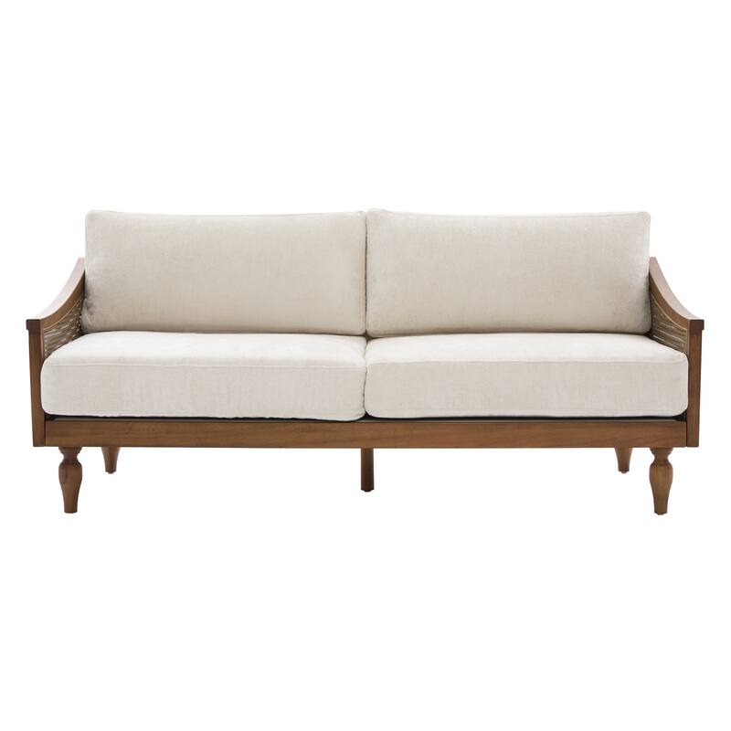 Christopher Knight Home - Riverton Mid-Century Upholstered Loveseat Sofa with Rattan Armrests