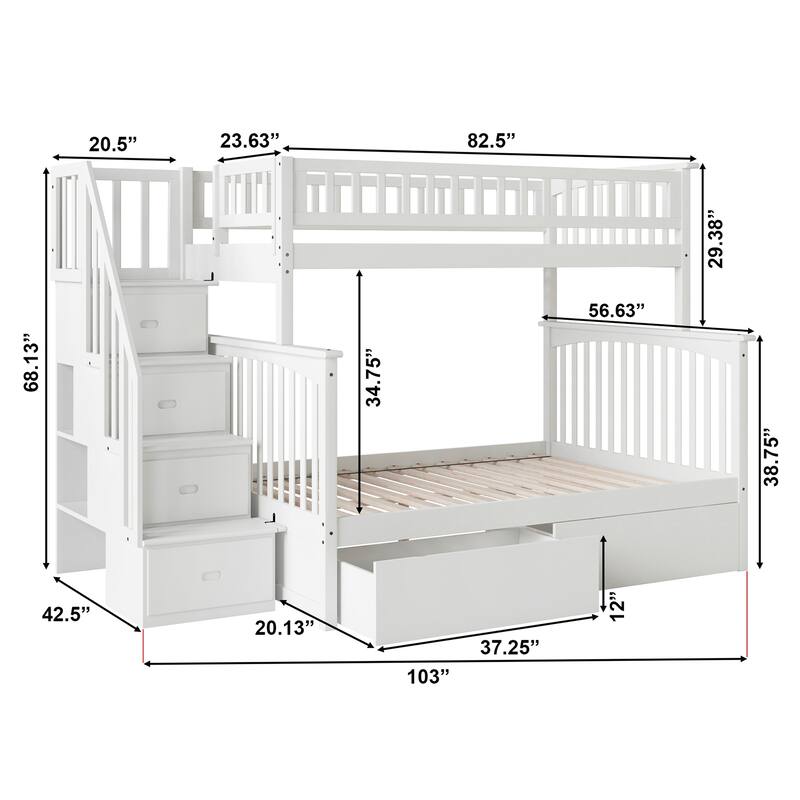 AFI Columbia Twin over Full Size Staircase Bunk Bed with Bed Drawers