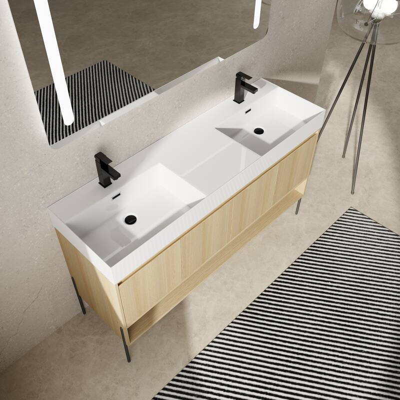GDFStudio - Sydney Modern Freestanding Bathroom Vanity Cabinet with Double Resin Sink & 4-Soft Closing Doors - 60"