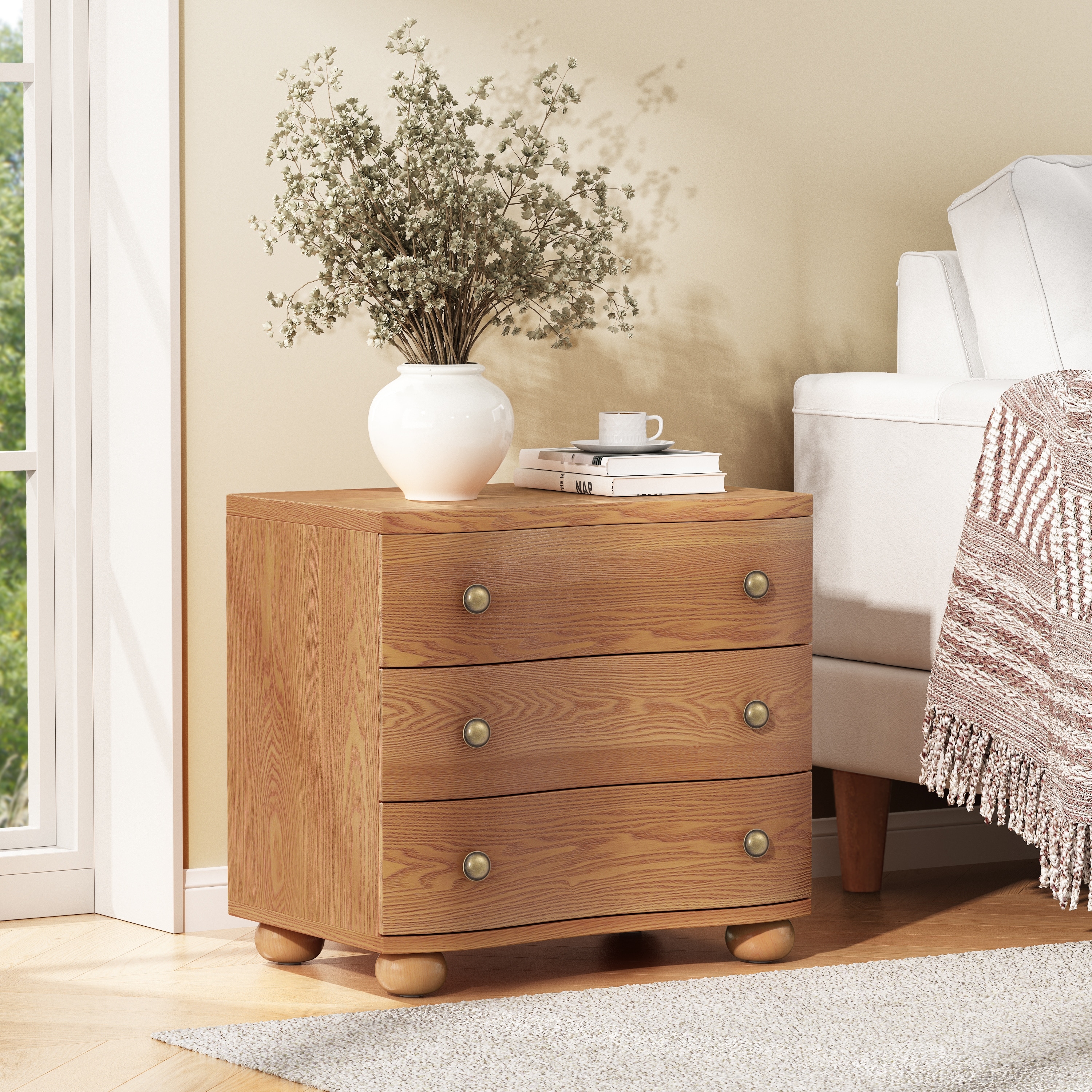 Christopher Knight Home - Modern Minimalist 23.62" Nightstand with Roller Glide Drawers & Solid Wood Legs, Versatile Home Use