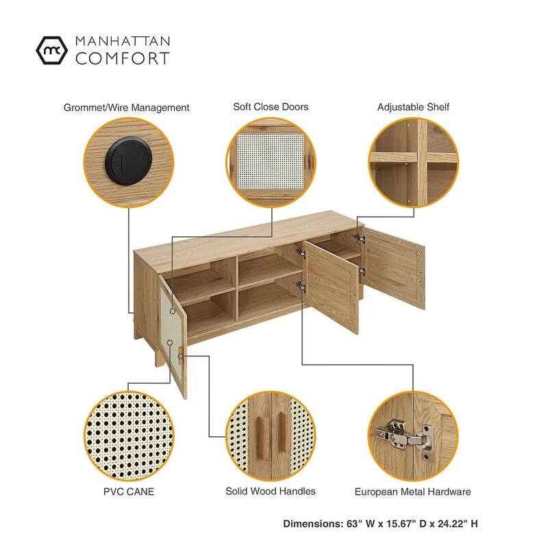 Manhattan Comfort Sheridan Modern Cane 4-Piece Living Room Table Set