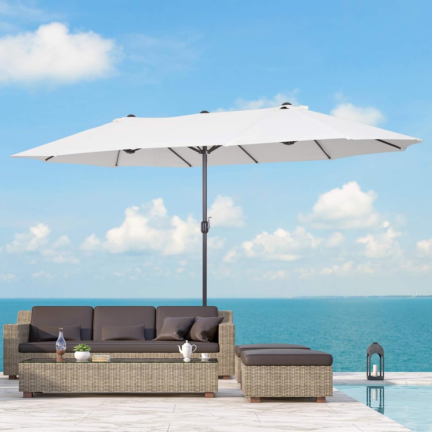 Outsunny 15-foot Steel Rectangular Double Sided Market Umbrella