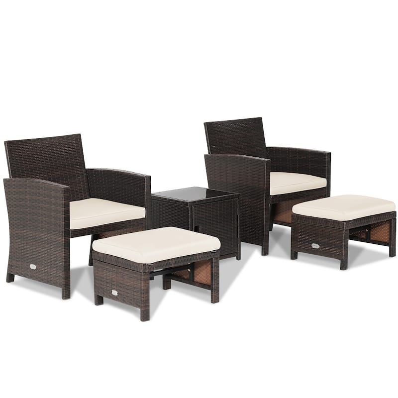 Costway 5PCS Patio Rattan Furniture Set Ottoman Cushioned W/Cover - See Details