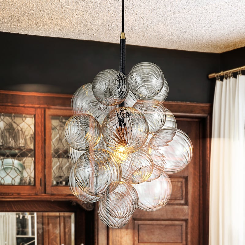 1-Light Modern Cluster Twisted Swirled Clear Glass Globe Bubble Chandelier with 1 Bulb Included