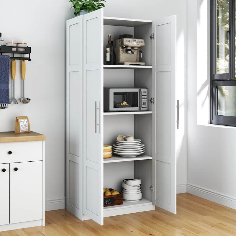 Freestanding Pantry Cabinet with Doors and Shelves, Kitchen Wood Pantry Storage Cabinet Cupboard for Dining Room, Living Room - White