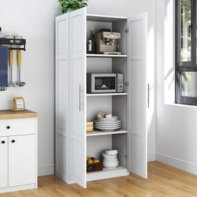 Freestanding Pantry Cabinet with Doors and Shelves, Kitchen Wood Pantry Storage Cabinet Cupboard for Dining Room, Living Room