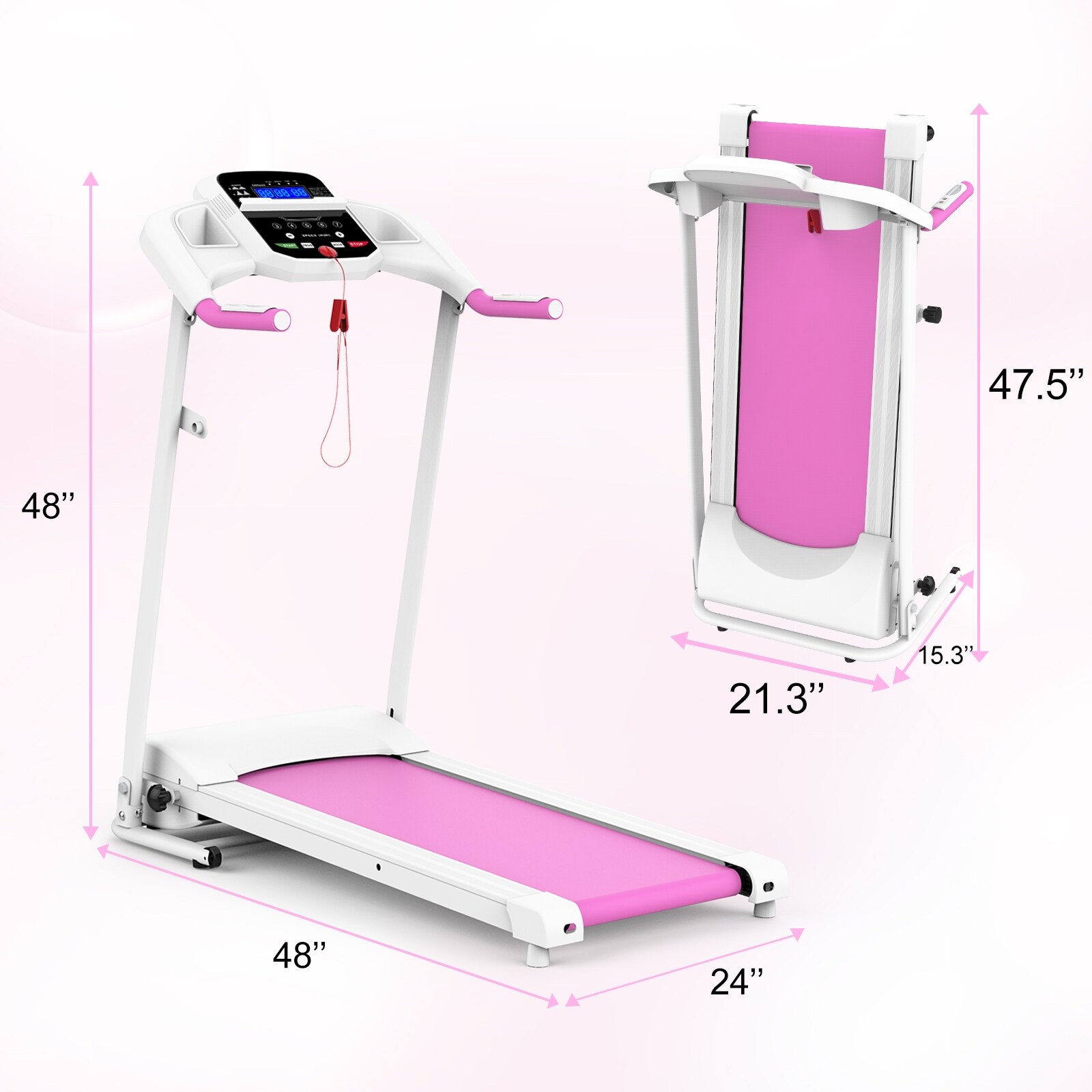 Incline Foldable Pink Treadmill w LED Display Electric Running