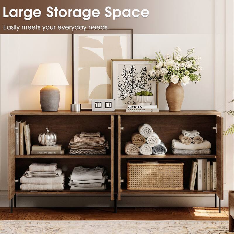 31.5" Wooden Reeded Sideboard With 2 Doors, Modern Credenza Storage Cabinet
