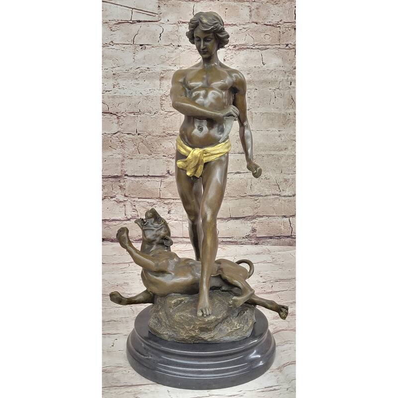 Young Tarzan Killing Imitative Leopard 100 Percent Solid Bronze Statue Sculpture Figurine