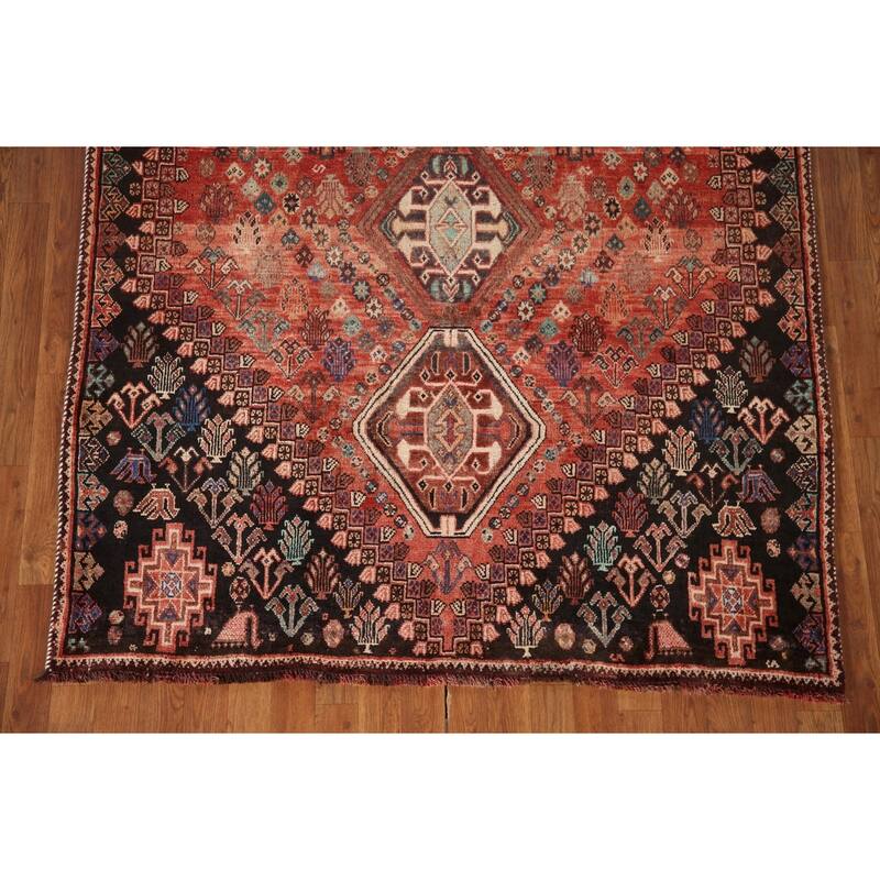 Tribal Geometric Shiraz Persian Vintage Area Rug Handmade Wool Carpet - 5'3"x 8'1"
