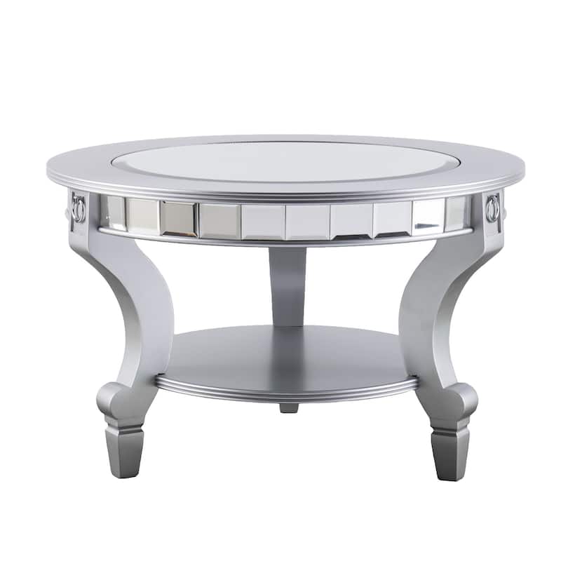 29" Silver Mirrored Round Coffee Table with Metal Frame and Modern Design - 29” x 29” x 18.5”