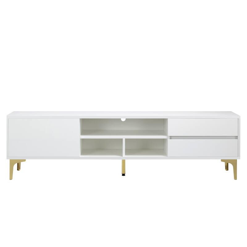 White 62.99" TV Stand with LED Remote Control Lights and High Gloss Finish for TVs Up to 65"