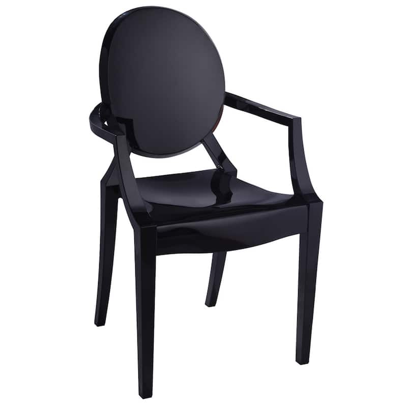 Nili Set of 4 Dining Armchairs, Oval Shape Back, Molded Seat, Black Finish