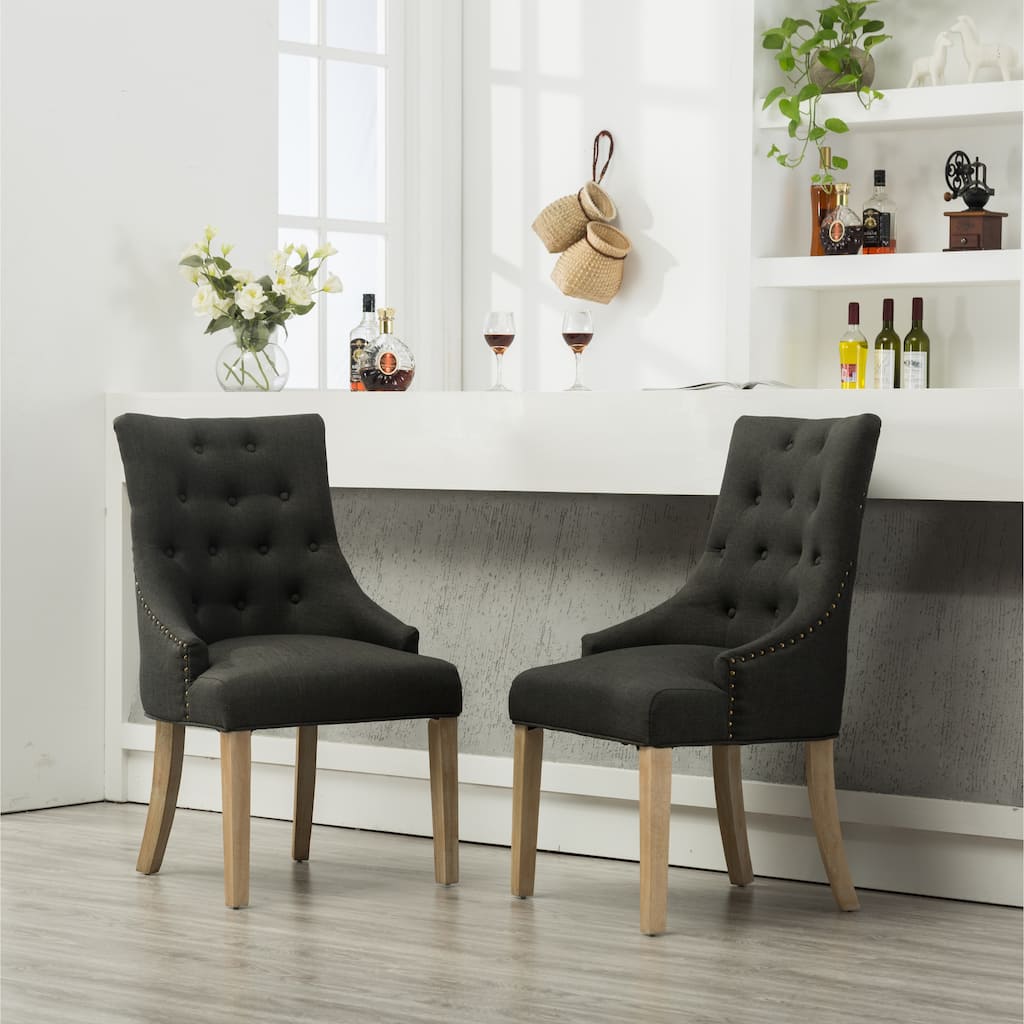 Button Tufted Solid Wood Wingback Hostess Chairs With Nail Heads Set Of 2