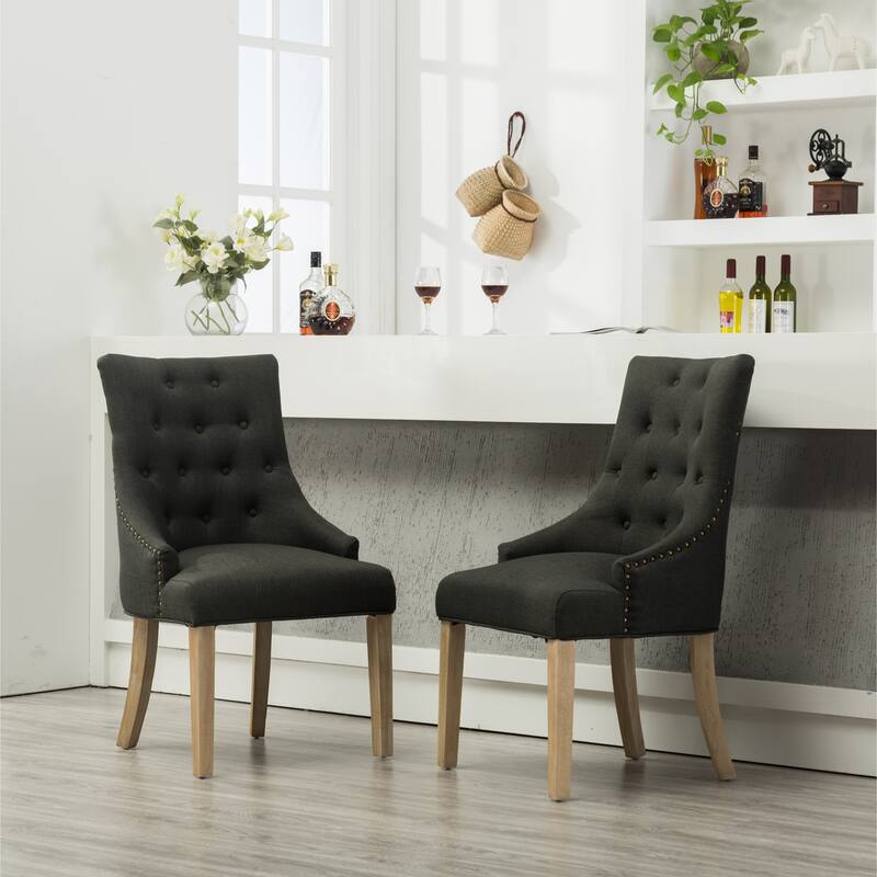 Button Tufted Solid Wood Wingback Hostess Chairs