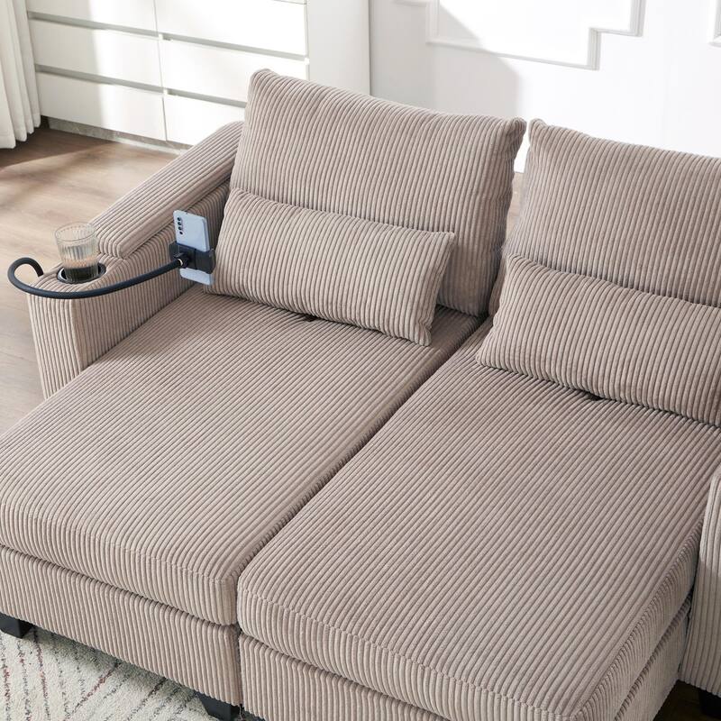 Corduroy Sofa Bed with USB Port