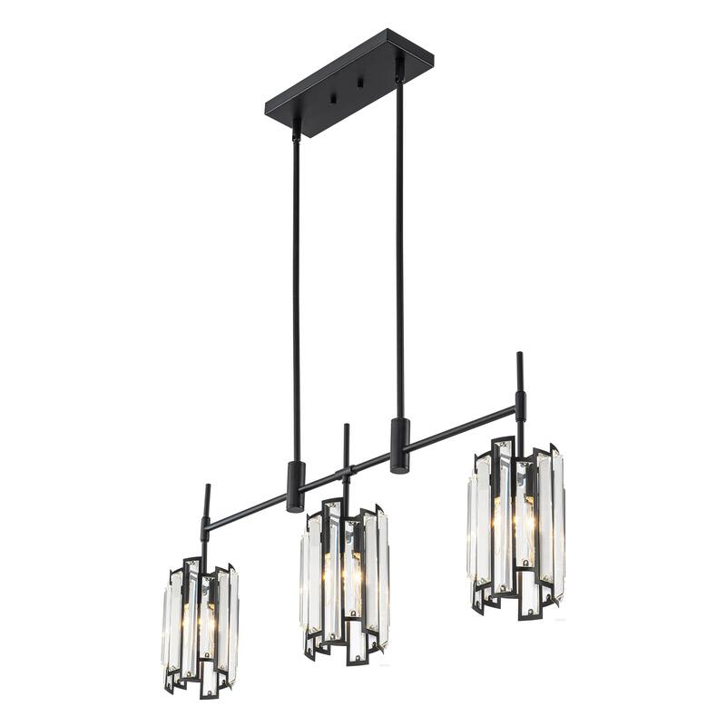 3-Light Modern Glam Linear Crystal Pendant Light Kitchen Island Lightings