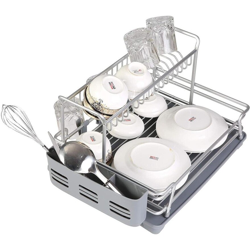 Dish Drying Rack with 360 Swivel Drain Board and Drain Spout
