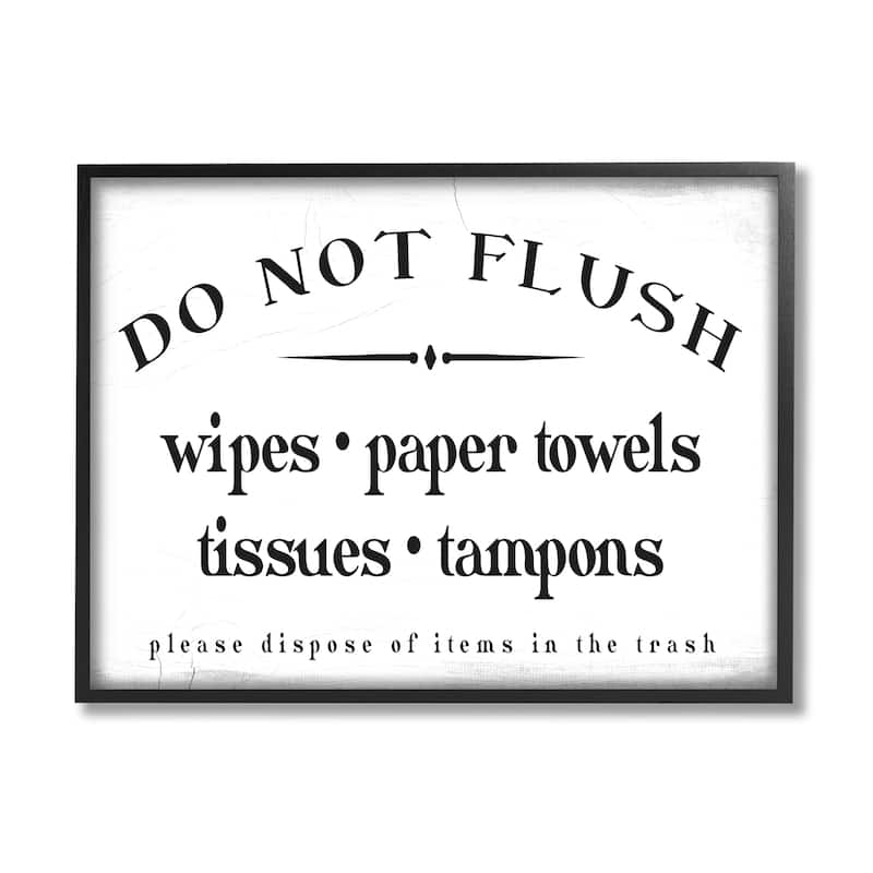 Stupell Don't Flush Disposable Garbage Items Bathroom Sign Framed Wall Art - White