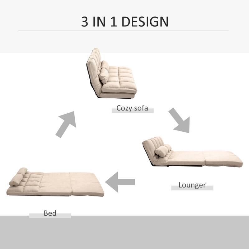 Beige Modern 51.3" Folding Upholstered Loveseat Chaise Lounges Chair with 2 Pillows and Adjustable Backrest