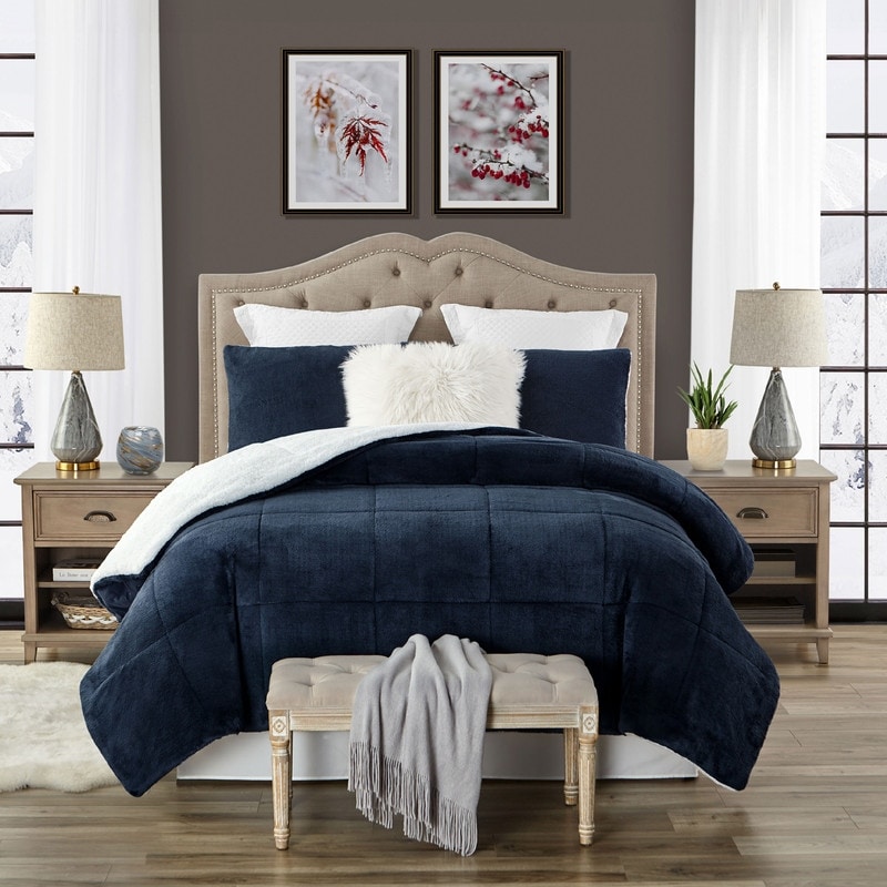 Swift Home Luxurious Reversible High Pile Plush and Sherpa Comforter Set