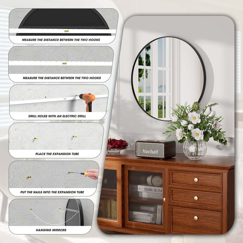 Modern Round Metal Frame Wall Mirror for Bathroom Vanity