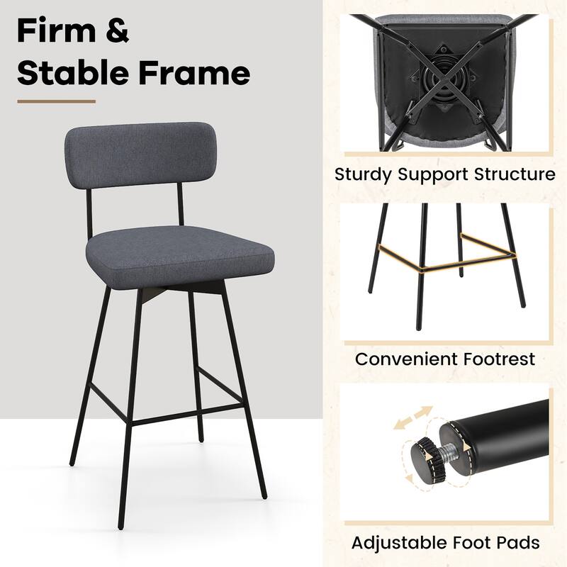 Gymax 2PCS Swivel Bar Stool 29'' Upholstered Bar Height Dining Chair
