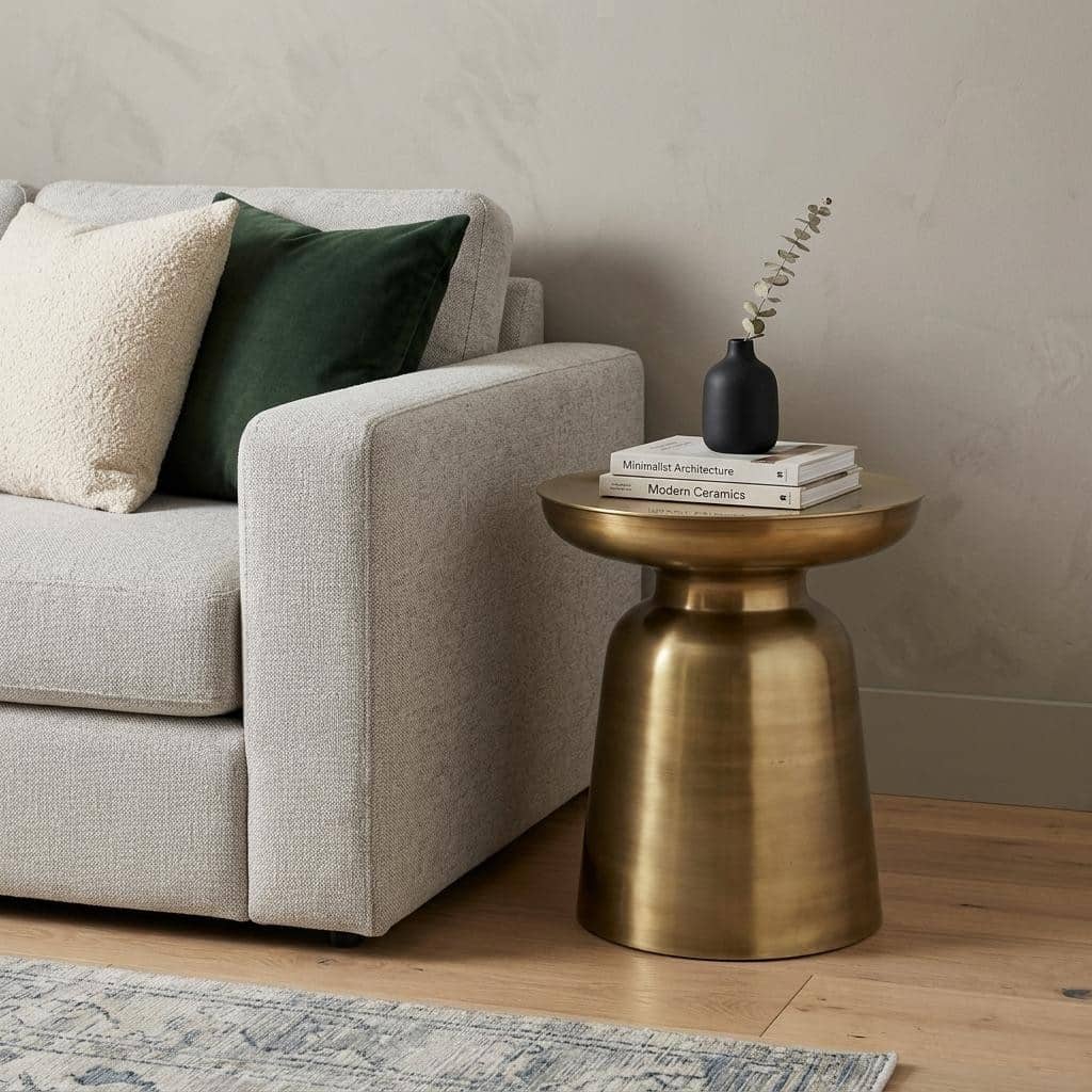 HomeRoots 19" Gold Iron Round End Table - 16.00 in. x 19.00 in. x 16.00 in.