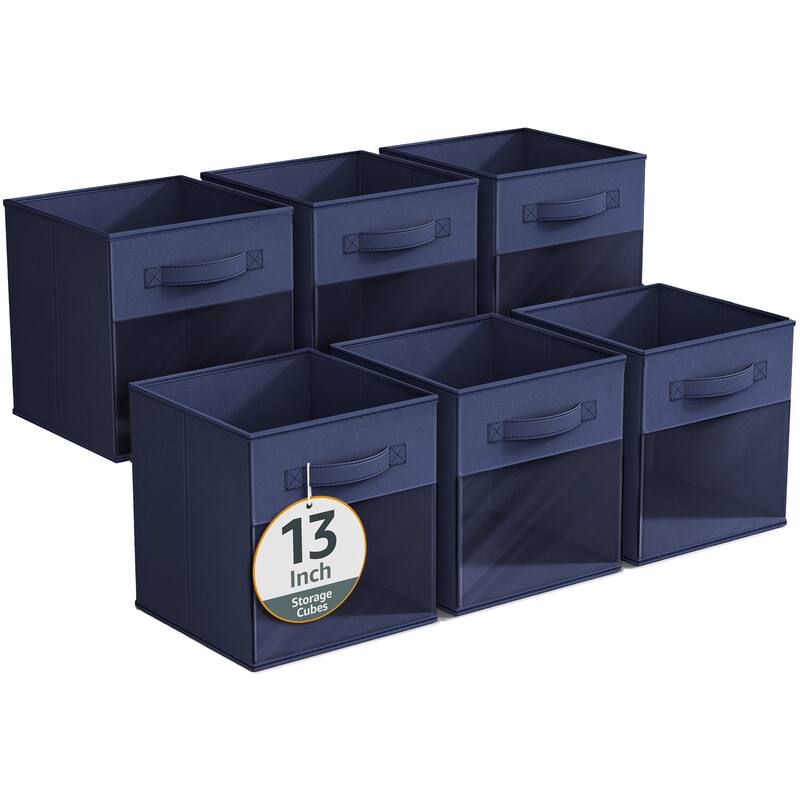 Sorbus 13" Large Storage Bin with Clear Window – 6-Pack Foldable Fabric Organizers - 13” L x 13” W x 13” H