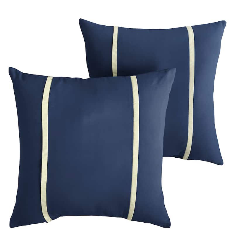 Sorra Home Sunbrella Outdoor Double Petite Flange Pillow Set of 2 - Sunbrella - Canvas Navy/Canvas Natural - 22 in H x 22 in W x 6 in D