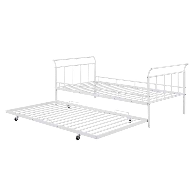 Twin Size Metal Daybed with Curved Handle & Twin Trundle