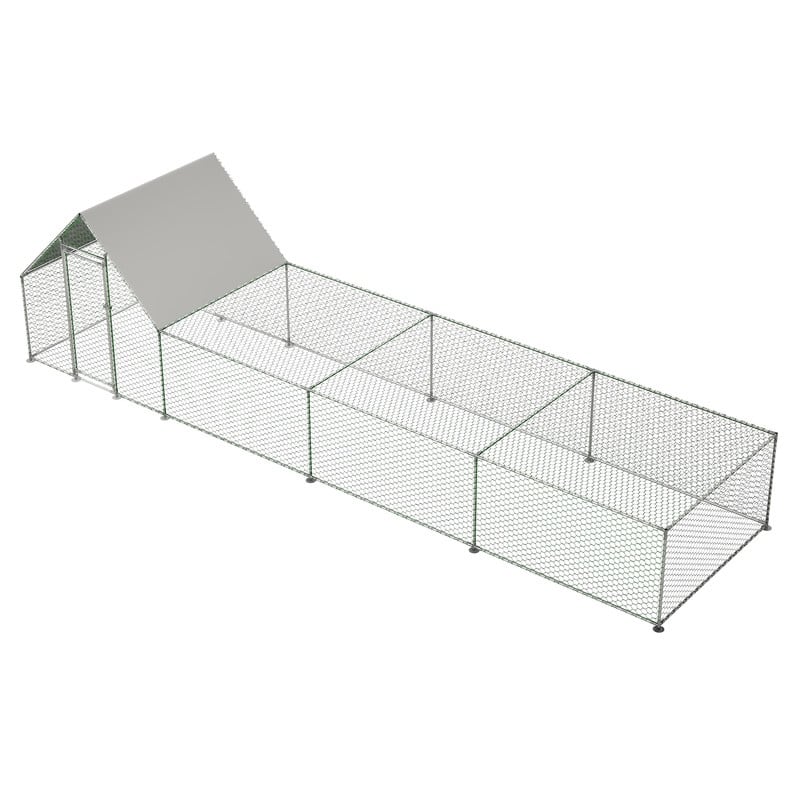 Large Metal Chicken Coop, Walk-in Chicken Run, Galvanized Wire Poultry Chicken Hen Pen Cage， Anti-Ultraviolet Cover - Silver