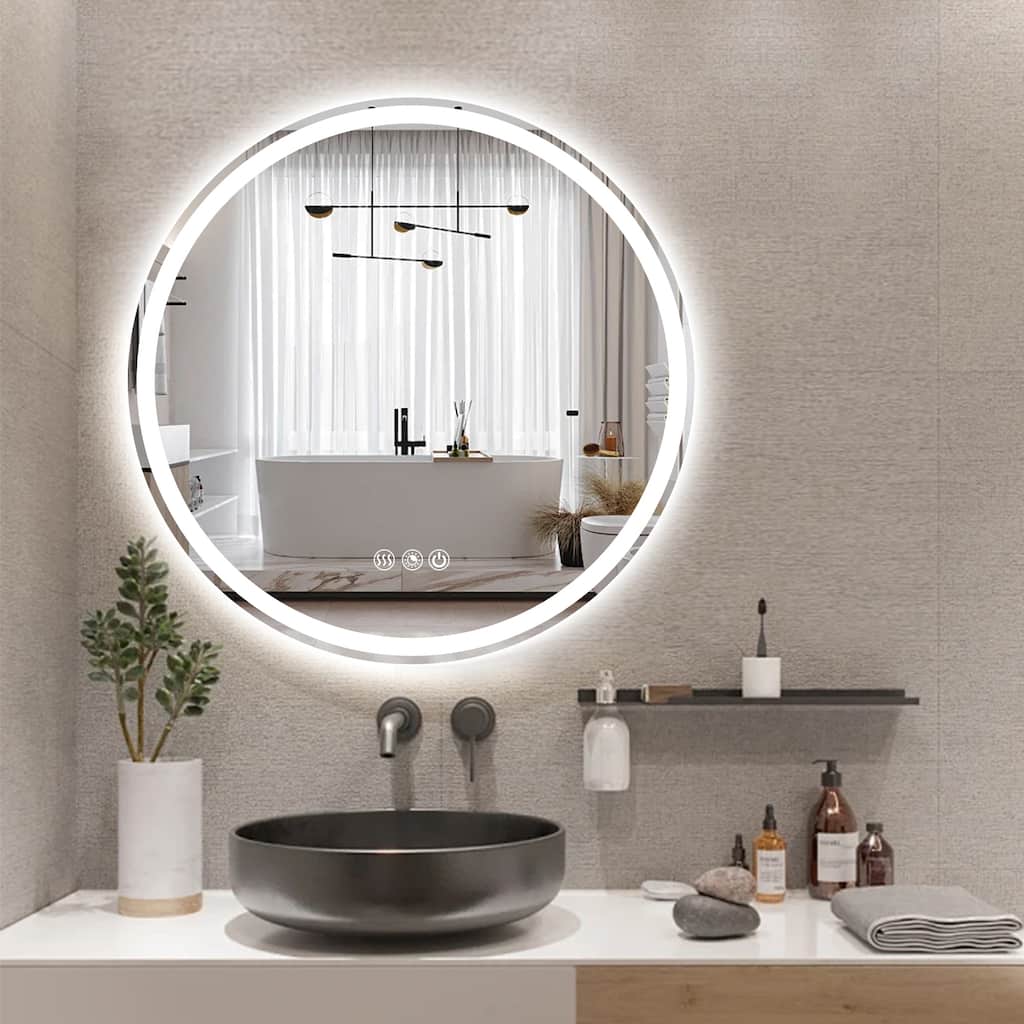 FTL Round LED Bathroom Mirror Frameless Wall Mounted Anti Fog Vanity Mirror,3-Color,Dimmable - 24×24 inch - 24'' x 24''