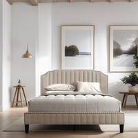Queen Size Modern Linen Curved Upholstered Platform Bed - On Sale - Bed ...
